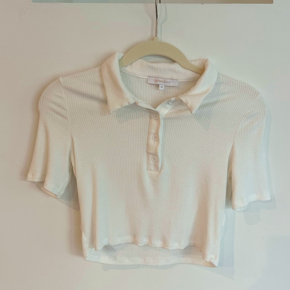 Olivaceous Ribbed Knit Cropped Tee in White